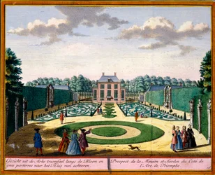 View of the House and Garden near to the triumphal arch, from Het Zeganpralent Kennemerlant by Hendrick de Leth and Matthias Brouerius Van Nidek, published c.1700-30