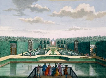 View of the parterre and triumphal arch, Meerestein, from Het Zeganpralent Kennemerlant by Hendrick de Leth and Matthias Brouerius Van Nidek, published c.1700-1730
