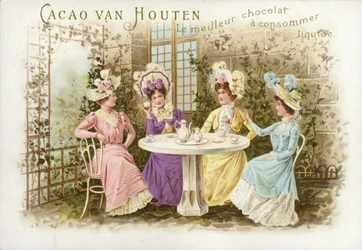 Women in garden, drinking chocolate