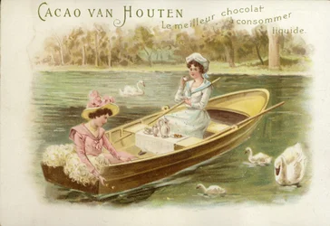 Women in rowing boat, drinking chocolate