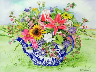 Blue and white Teapot with Lily