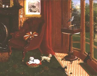 Interior with Terriers and a Parrot in a Cage