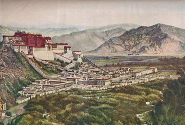 Frowning Cliffs of Lihasas Red-Walled Palace Set Perfectly On Its Hill, c1935