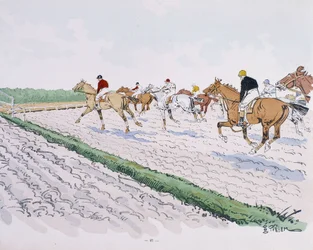 Horse Racing - Drawing by Thelem