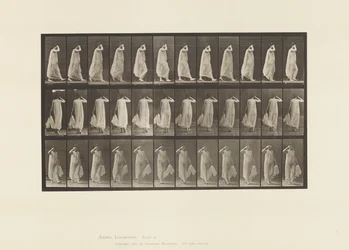 Walking, Left Hand Holding Dress, Right Hand at Face
