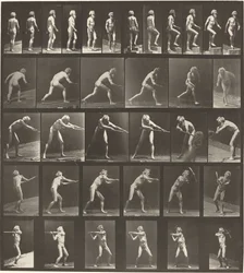 Plate Number 521. A: Walking. B: Ascending Step. C. Throwing Disk. D: Using Shovel. E, F. Using Pick
