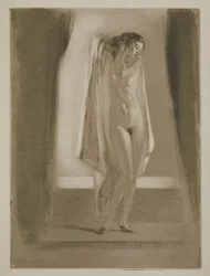 A woman getting out of a bath, illustration for 