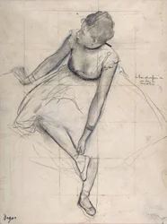 Dancer adjusting her shoe (ballerina). Drawing by Edgar Degas (1834-1917). New York City. Metropolitan Museum of Art.