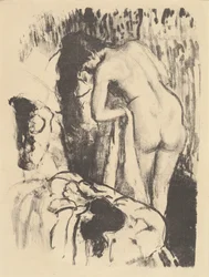 Nude Woman Standing, Drying Herself