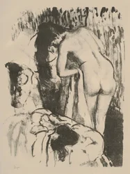 Nude Woman Standing, Drying Herself