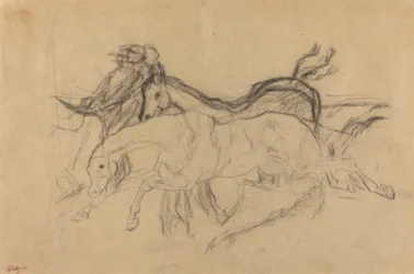 Racehorses Study for Scene from the Steeplechase: The Fallen Jockey, c. 1881