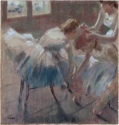 Three Dancers Preparing for Class