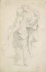 Two Figures standing on a Flight of Steps, after Raphael, c1853-54