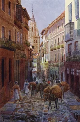 Northern Spain: Toledo, Calle del Comercio, with the Cathedral Tower