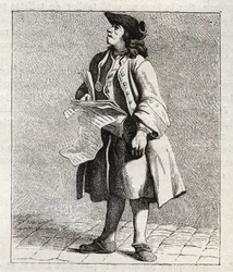The Lottery Winner Announcer - engraving by Edme Bouchardon (1698-1762)