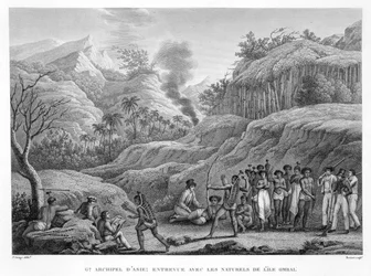 Great Asian Archipelago: French explorers with natives on the Island of Ombai
