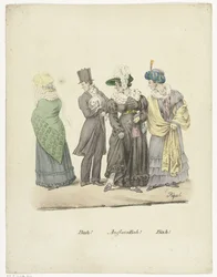 Two Women and a Man with Dog Look Disapprovingly at a Third Woman