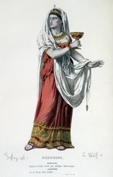 The Character of Cleopatra in the Tragedy Rodogune Princess of the Parthians - Full Theatre: (Collection of Plays of Corneille) Drawing by Geffroy, Engraving by L. Wolff - Ed. Laplace, Sanchez et Cie, Paris 1884