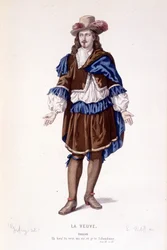 The Character of Philiste in La Veuve ou le Traitre Betrayed - Complete Theatre: (Collection of Plays by Corneille) Drawing by Geffroy, Engraving by L. Wolff - Ed. Laplace, Sanchez et Cie, Paris 1884