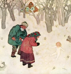 "The daintiest, prettiest little maiden they had ever seen", illustration from the Russian fairytale Snegorotchka, from Edmund Dulac