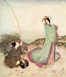 "Urashima was so enchanted that he could not speak a word", illustration from the Japanese fairy tale The Story of Urashima Taro, from Edmund Dulac