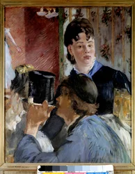 A young woman serves beer to elegant and popular guests