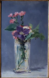 Carnations and Clematites in a Crystal Vase