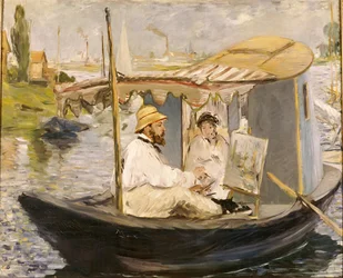 Claude Monet Painting in His Studio Boat