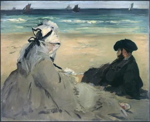 On the Beach. Portrait of Madame Edouard Manet and Eugene Manet, the Artist