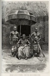 Ardjoumani (died 1892) and his sons, king of Bondoukou (Ivory Coast). Engraving by Riou, to illustrate the story 