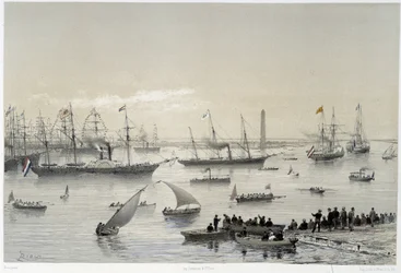 Entry of the Sovereign in the Suez Canal at Port Said in “Inauguration of the Suez Canal by G. Nicole. 1869