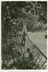 Liana bridge over the Passa. Engraving to illustrate the story Voyages dans l