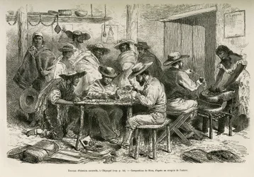 The works of natural history, in Chipaque (Colombia) (drawing by E. Riou, to illustrate the journey to equinoxial America (Colombia, Ecuador, Peru), 1875-1876, published in 