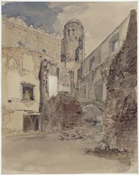 Castle Ruins in Gollub, Courtyard View with Tower