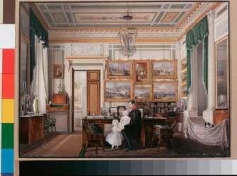 Interiors of the Winter Palace: The Study of Emperor Alexander II (Watercolour by Eduard Hau)