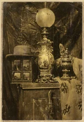 Still Life with Stereoscope, Hat, Chinese Vase, Silver Goblet, and Sword
