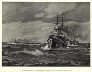 The Imperial Tour, H M S Ophir, escorted by H M S Juno and H M S St George, in the Indian Ocean