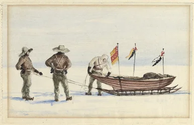 The Sledge Party to White Island, February 1902: Shackleton, Wilson and Ferrar Preparing to Set Out