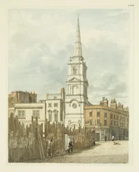 Christ Church from the Exchange with the site cleared from the building of the New Council House