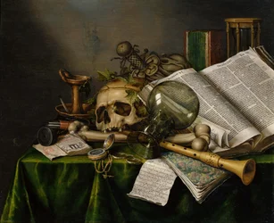 Vanitas: Still Life with Books, Manuscripts and a Skull