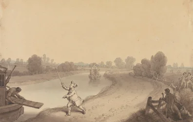 Paddington Canal: The Junction at Wormwood Scrubbs, with a Passenger Hailing the Uxbridge Passage Boat