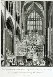 View of the Orchestra and Performers in Westminster Abbey, during the Commemoration of Handel, published by Charles Burney, 1785
