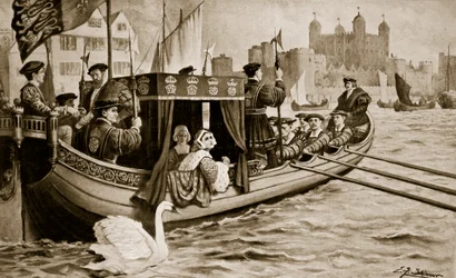 Catherine Howard is conveyed to the tower, illustration from 