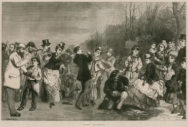 Winter amusements - skating in Hyde Park, London