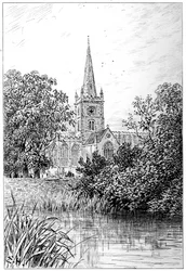 Stratford Church as Seen from the River, Stratford-upon-Avon, Warwickshire, 1885