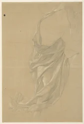 Drapery Study of a Figure Walking to the Right, Cloak Over the Head