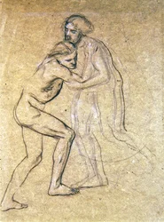 Study of Two Nude Males Embracing for The Prodigal