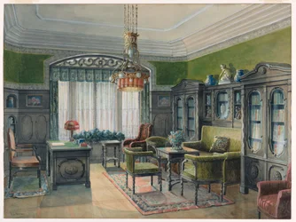 Drawing, Library or Office Interior