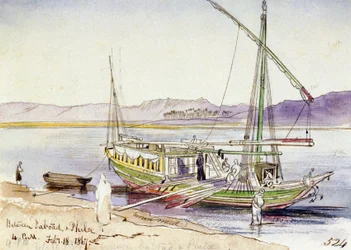 Egyptian Boat Docked on the Shore of the Nile, Between Daboad and Phila
