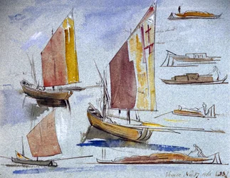 Studies of Venetian boats, with full sail and mooring